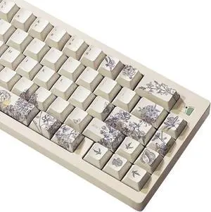 JSJT Vintage French-style Printed Themed Keycaps 142 Keys Cherry Profile Keycaps PBT Dye Sublimation Custom Keycaps for Cherry MX Switches ANSI/ISO Layout Mechanical Keyboards