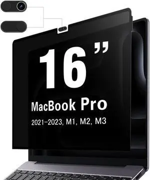 PYS NanoCling Privacy Screen for MacBook Pro 16 Inch(2021-2023, M1, M2, M3, Pro, Max) - Reusable & Removable, 2Pcs Camera Cover Slide, Matte Finish, Case Friendly