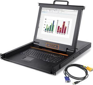 1U Rackmount KVM Console-17" Rack Mount Monitor Keyboard and Single Port VGA KVM, 50,000 MTBF,1280X1024 60Hz,17.6X18.9X1.67 inches(WXDXH),Fit 1U 19'' Rack,With 1 USB VGA Cable,1 Power Cord, 2 Brackets