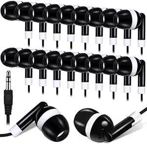 Konohan 100 Pack Bulk Earbuds for Classroom, Student Basic Headphones in Ear for Kids Schools Libraries Laptop, 3.5 MM Earbuds Dot Headphones, Individually Bagged(Black)