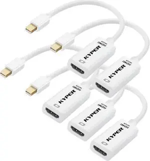 USKyper-4777 5 Pack 4k Gold Plated Mini DisplayPort to HDMI Adapter Mini DP Compatible for Thunderbolt MacBook Pro, MacBook Air, Mac Mini, Microsoft Surface Pro 3/4 (5, White)