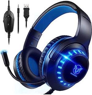 Pacrate Gaming Headset for PS5/PS4/Xbox One/Nintendo Switch/PC/Mac, PS5 Headset with Microphone Xbox Headset with LED Lights, Noise Cancelling PS4 Headset for Kids Adults - Blue