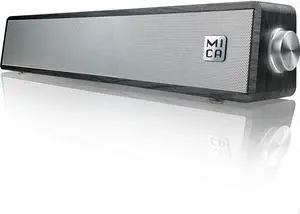 MICA Bluetooth Computer Speakers, Angled Wooden PC Speakers, 3.5mm Aux-in Connection, Wired USB Powered Computer Sound Bar for Desktop Monitor, Laptop, Tablet - Gray (M30T)