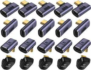 ShineeKee 4 Mixed USB C Adapter USB 4.0/Thunderbolt 4 with 100W 40Gbps 90/180 Degree Right Angle, U Shape Connector Extender for Mobile Phone, Switch, Steam Deck, Tablet, Laptop (5 Set-20pcs)