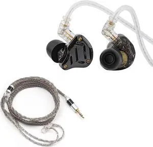 Linsoul KZ ZS10 PRO 2 1DD+4BA in Ear Monitor IEM(Black, with Mic) + Tripowin Zonie 16 Core Silver Plated IEM Cable(Recessed 2pin, 3.5mm, Grey)