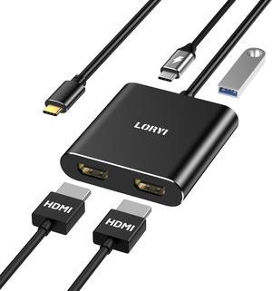 Loryi USB C to Dual HDMI Adapter, 4 in 1 USB Type C(Compatible Thunderbolt 3/4) with 2 HDMI, PD, USB, 4K@60Hz HDMI Splitter for Extended Display Compatible for MacBook,Nintendo Switch,USB C Device