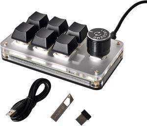 LUKCOZMO Macro Pad Macro Keyboard Programmable Keypad Customized 6-Key Mini Mechanical Gaming Keyboard One Handed Keyboard Bluetooth RGB OSU Multifunctional Macropad Knob 2.4G Receiver&Type C 1m Cable