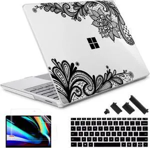 May Chen Compatible with Microsoft Surface Laptop Go 3 Go 2 Go 1 12.4 Inch Model 1943 2013 (2023 2022 2020 Release), Plastic Hard Shell Case with Screen Protector + Keyboard cover + Dust plug, Lace