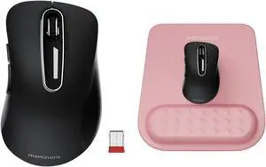 memzuoix 2.4G Wireless Mouse,Ergonomic Mouse Pad with Wrist Support for Laptop, PC, Desktop, MacBook(Black Mouse + Pad)
