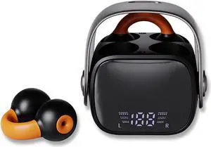 Wireless Open Ear Earbuds, Ear clip Bone Conduction Headphones Bluetooth 5.3, Painless Clip on Earbuds with LED Display, Mini Sport Running Earring Earphone, HIFI Quality/Long Battery Life (BLACK)