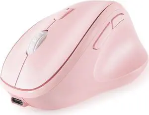Micropack Vertical Mouse Multi-Device, 3-Mode Bluetooth 5.0 & 3.0 Mouse 2.4G Wireless Mouse with Adjustable DPI & Silent Click for Laptop, MacBook, PC, Windows, Android, iOS, MacOS, Pink