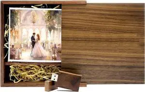 64GB USB 3.0 Flash Drive with Large Walnut Wood Gift Box of Sliding Lid TATMOHIK Memory Stick 64 GB Thumb Drive, USB Drive and Box Set