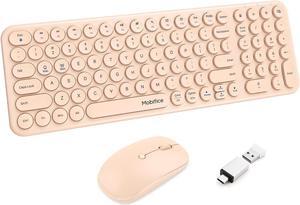 Mobifice Wireless Keyboard and Mouse 2.4GHz USB combo Ultra-Thin Cordless Compact-Sized Silent Retro Computer Keyboard Mouse suit for PC Computer,Laptop,Windows,Mac,Tablets, (Peach Pink)
