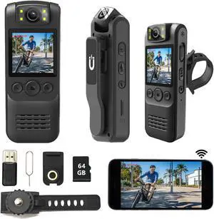 Muayb Body Camera 1080P HD Recorder 64GB with Audio&Video/ 180deg Rotating Lens/Hotspot Connection/Loop Recording/Image Mirroring/Back Clip for Cycling/Travel (Basic version)