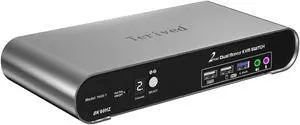 Terived 2 Computers 2 HDMI Monitor Automatic KVM Switch 8K@60Hz, Hotkey Switching, EDID, Support 5.1/7.1 Audio and Microphone, Aluminum Shell with Digital Display, USB 3.0 Hub, HDR10 with Cables