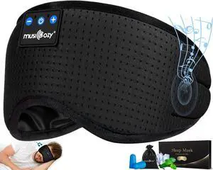 MUSICOZY Sleep Headphones Breathable Bluetooth 5.2 Headband 3D Sleeping Headphones, Wireless Eye Mask Earbuds Earphones for Side Sleeper Office Air Travel Cool Tech Gadgets Unique Gifts