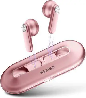 NexiGo Air T2 (Gen 2) Ultra-Thin Wireless Earbuds, Qualcomm QCC3040, Bluetooth 5.2, 4-Mic CVC 8.0 Noise Cancelling for Clear Calls, Volume Control, aptX, 28H Playtime, IPX5, Rose Gold