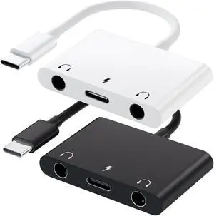 UWECAN USB C to 3.5mm Audio Adapter, 3 in 1 Aux to USB C Headphone Splitter Dual 3.5mm Audio Jack and PD 60W Fast Charging, Compatible for iPad Pro,Galaxy S22 S21/Note 20,Pixel 4 3 XL,Huawei 2 Pack