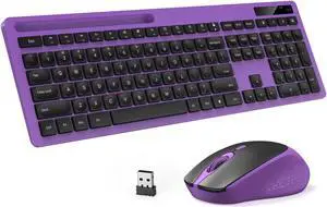 VIVEFOX 2.4GHz Silent USB Wireless Keyboard and Mouse Combo - Full-Size Keyboard with Phone Holder and Mouse for Computer, Desktop and Laptop (Purple)