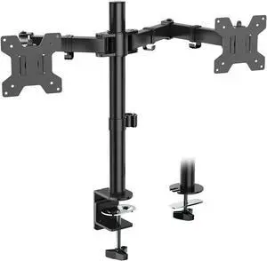 WALI Dual Monitor Desk Mount, Monitor Stand for 2 Monitors Up to 27inch, Dual Monitor Mount Max 22lbs for Home, Office, School (M002), Black