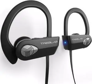 TREBLAB XR500 Bluetooth Headphones, Best Wireless Earbuds for Sports, Running Gym Workout. IPX7 Water Resistant, Sweatproof, Secure-Fit Headset. Noise Cancelling Earphones w/Mic