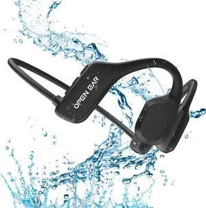 XIMAND Bone Conduction Headphones IP68 Swimming Waterproof Dustproof Sweatproof MP3 Player Headset Underwater Music Player 8GB Memory, Open-Ear Wireless Bluetooth 5.3 with Mic - Black
