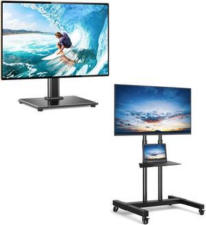 Universal Table Top TV Stand for 27-60 inch TVs and Mobile TV Stand with Wheels for 32-75 Inch TVs Bundle
