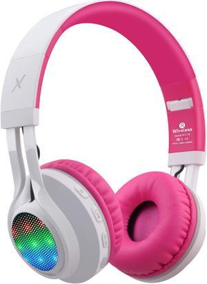 Riwbox WT-7S Bluetooth Headphones Light Up, Foldable Stero Wireless Headset with Microphone and Volume Control for PC/Tablet/TV/Travel (Pink)