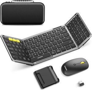 Foldable Keyboard and Mouse, Samsers Folding Bluetooth Keyboard Mouse Combo, 2.4G + BT5.0 x 2, Full-Size Portable Travel Keyboard & USB-C Rechargeable Wireless Mouse for Windows Android iOS Mac OS