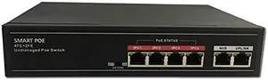 SECUPOE 4-Port Fast Ethernet PoE Switch Support 10/100M with 2-Port FE Network Uplink 802.3af/at Built-in DC48V Power Supply 820ft 250m Data Transmission