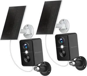 Septekon 2K Security Cameras Wireless Outdoor 2 Pack, Solar Battery Powered Camera with Two Spotlights, PIR Motion Detection Siren, Color Night Vision, 2-way Audio, IP66 Waterpoof