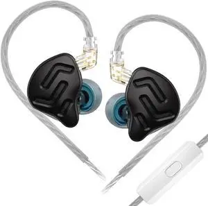 erjigo KZ ZNA in-Ear Monitors, Upgraded Dynamic Hybrid Dual Driver Earphones, HiFi Stereo IEM Wired Earbuds/Headphones with Detachable Cable for Musician Audiophile (Black, with microphone)