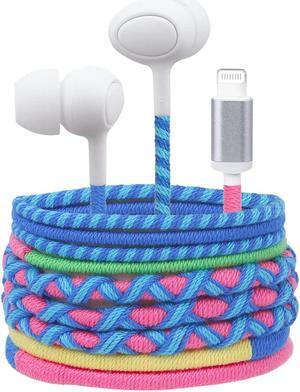 URIZONS Rope Braided Earphones with Mic Kids Earbuds - in-Ear Lighting Headphones Tangle-Free Cord Wrapped for iPhone 7, 8,11,12.13,14,XR MAX