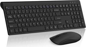 Wireless Keyboard and Mouse Combo, Silent Full-Size Computer Keyboard with Calculator Button, 2400 DPI Mouse, Quiet Click, Slim Cordless USB Keyboard Mouse Set for Laptop PC Windows Mac - Black