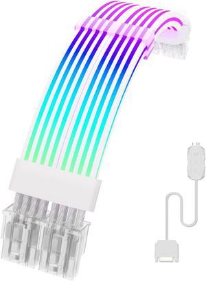 Sirlyr 8 Pin RGB GPU Cable,2 x 8Pin (6+2) PCIE RGB PSU Cables 5V 3Pin ARGB Graphics Card Power Supply Extension - for PC Build,Four Sides Lighting Strips White Style