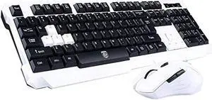 Keyboard Mouse Combos,Soke-Six Waterproof Multimedia 2.4GHz Wireless Gaming Keyboard with USB Cordless Ergonomic Mouse DPI Control for Desktop PC Laptop(White)