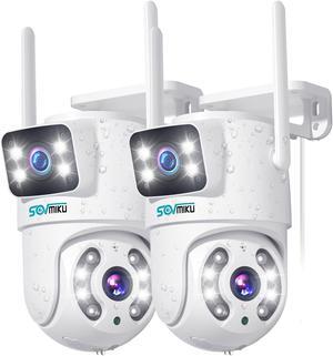 SOVMIKU 2WS318[(Dual Lens)] [(Plug-in Cable)]  6MP Pan/Tilt Security Camera Outdoor, WiFi Camera, Auto Tracking, Human Detection, Light Alarm Floodlight, Color Night Vision, 2.4G WiFi, 24/7 Record