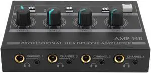 Headphone Amplifier Mixer, Headphone Amplifier 4 Channel Ferroalloy Mono Stereo Monitor Set AMPi4II (100240V) for Sound Mixer (US Plug)
