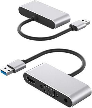 suckoo Replacement USB to HDMI VGA 3.5 Audio Splitter Cable 1 in 2 Out External Graphics Card Compatible Computer Host Laptop usb2.0 External 2 Port hdmi vga TV Monitor Projector Adapter Converter