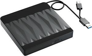 Taopjwr External Blu-Ray Drive for Laptop USB 3.0 and Type-C DVD BD Burner Portable +/-RW Player,Reader Rewriter Writer Disk Duplicator Compatible with Latptop PC Windows XP/7/8/10, Linux Mac OS