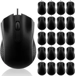 Tellegloww 20 Pcs Wired USB Computer Mouse Bulk 3-Button Corded Wired Mouse for Laptop Desktop Computer Mice for PC Office School Home Supplies, Black
