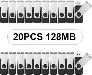 TOPESEL 20 Pack 128MB Bulk USB 2.0 Flash Drives Swivel Memory Stick Thumb Drives Pen Drive Jump Drives (20pcs, 128MB, Black)