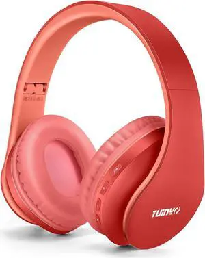 TUINYO Wireless Headphones Over Ear, Bluetooth Headphones with Microphone, Foldable Stereo Wireless Headset- (RED)