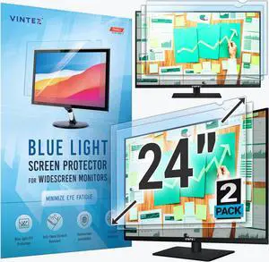 VINTEZ 24 inch [2 Pack] Anti-Glare Blue Light Blocking Screen Protector Panel for 16:9 Widescreen Computer Monitor - LED PC Anti-UV Eye Protection Filter Film - Anti-Scratch Diagonal Frame Shield