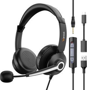 Headset with Mic, USB Headset with Microphone for PC, Computer Headset with Noise Cancelling Microphone for Laptop,Wired Headset with Mute in-line Control for Office Online Class Skype Meetings