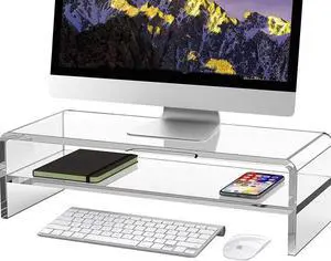 Wymexen Acrylic Monitor Stand, 2 Tier Computer Monitor Stand Riser,16 inch Acrylic Computer Monitor Stand Riser for iMac, PC, Desktop, Laptop, TV Screen with Extra Storage Space Home Office