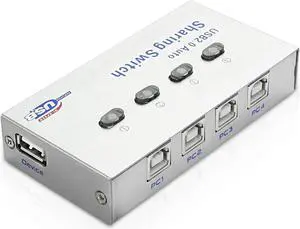 XMSJSIY USB 2.0 Sharing Switch Selector 4 in 1 out Printer Sharer Switcher 4 PC to 1 Splitter Hub for PC,Printer,Scanner,Keyboard, Plotter,Card reader -1 PCS