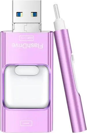 Flash Drive for iPhone 256GB, 4 in 1 USB Type C Memory Stick, Photo Stick External Storage Thumb Drive for iPhone iPad Android Computer, Violet Purple