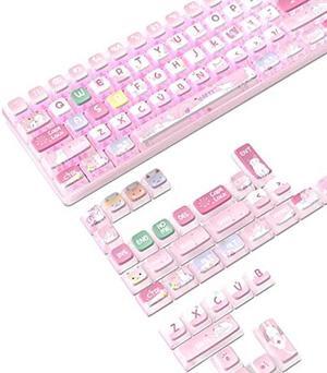120 Key PBT Pudding Keycap Set ASA Profile with Transluscent PC Layer Dye-Sub Cute Cat Theme for 61/84/87/98/100/104Key TKL Cherry MX Gateron Kailh Cross Type Switch ANSI Mechanical Keyboard DIY(Pink)