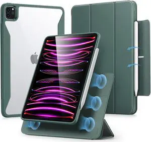 ESR for iPad Pro 12.9 Inch Case (2022/2021), iPad Pro 12.9 Case 6th/5th Generation with Pencil Holder, Detachable Magnetic Cover, Vertical Stand, Auto Wake/Sleep, Rebound 360 Series, Forest Green